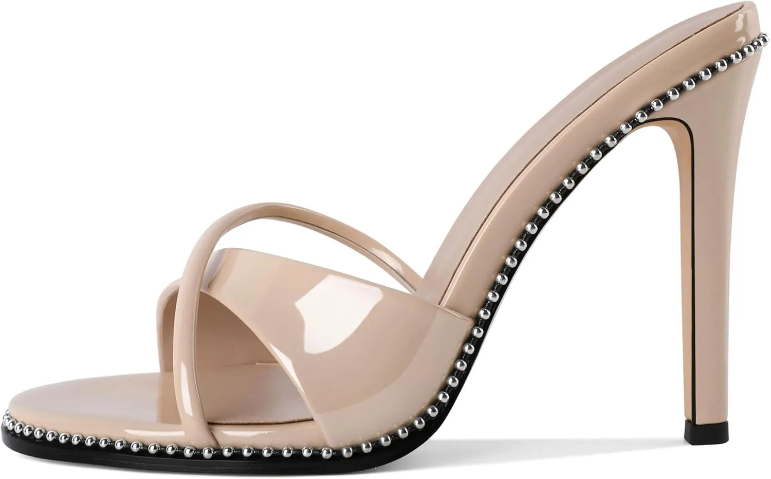 Women Stilettos High Heels Mules Open Round Toe Sandals Slip-on Comfort Sexy Dress Beaded Pumps Sandals Evening Party Prom 4 Inch Heeled Sandals
