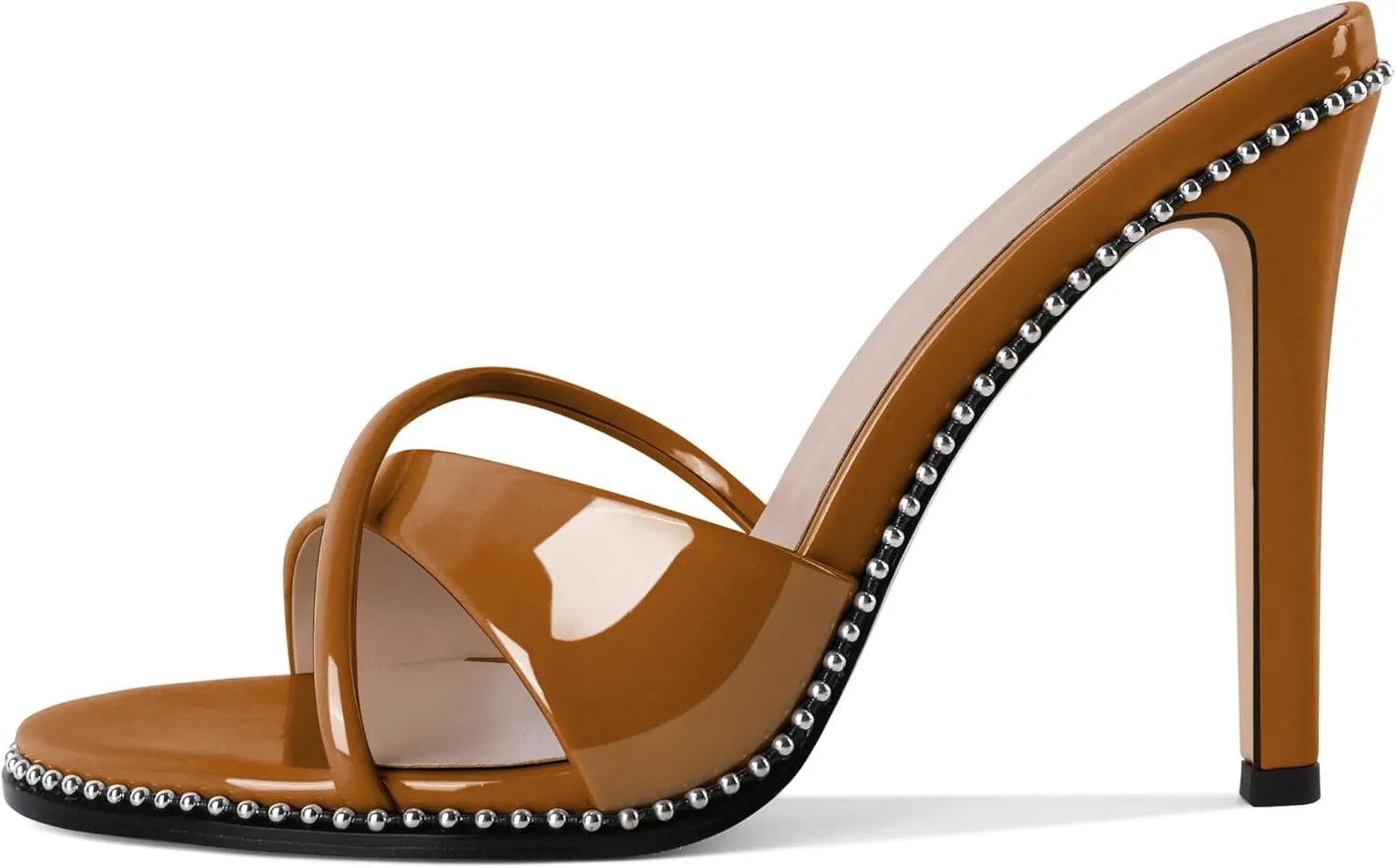 Women Stilettos High Heels Mules Open Round Toe Sandals Slip-on Comfort Sexy Dress Beaded Pumps Sandals Evening Party Prom 4 Inch Heeled Sandals
