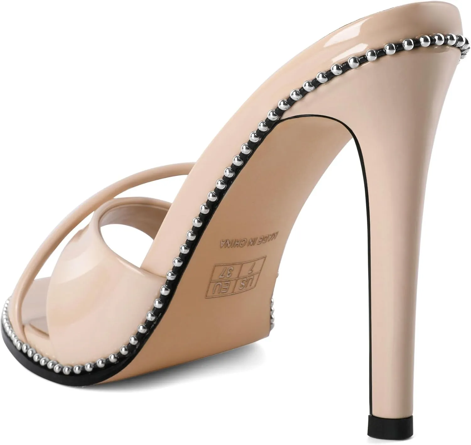 Women Stilettos High Heels Mules Open Round Toe Sandals Slip-on Comfort Sexy Dress Beaded Pumps Sandals Evening Party Prom 4 Inch Heeled Sandals