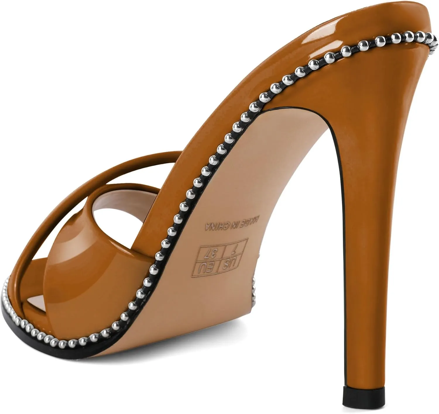 Women Stilettos High Heels Mules Open Round Toe Sandals Slip-on Comfort Sexy Dress Beaded Pumps Sandals Evening Party Prom 4 Inch Heeled Sandals