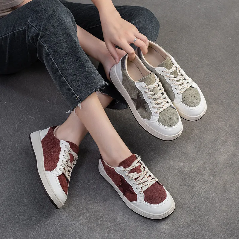 Women Stylish Breathable Leather Flat Casual Shoes