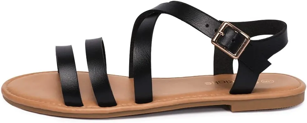 Women's Ankle Strap Flat Sandals Open Toe Breathable Summer Fisherman Sandals Adjustable Buckle Crossed Strappy Two Band Comfy Casual Gladiator Sandal