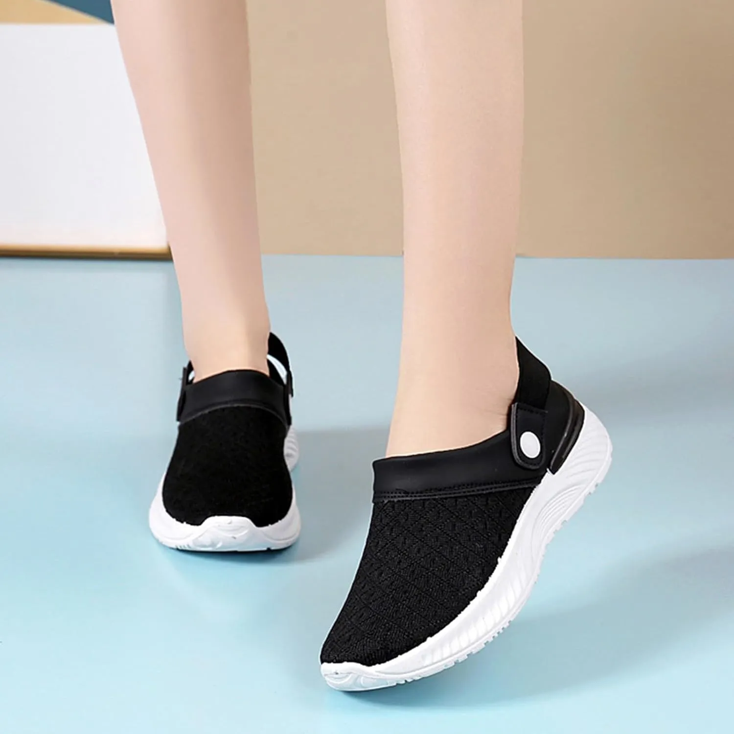 Womens Backless Sneakers Mesh Slip-on Mule Shoes Mens Tennis Shoes Arch Support Casual Shoes Trendy Black Sneakers White Tennis Shoe Loafers Shoe