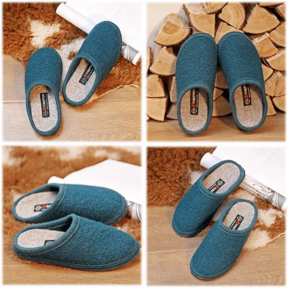 Women's Boiled Wool House Slippers Breathable Sweat Free Clog Slip on Mule Indoor/Outdoor Slipper
