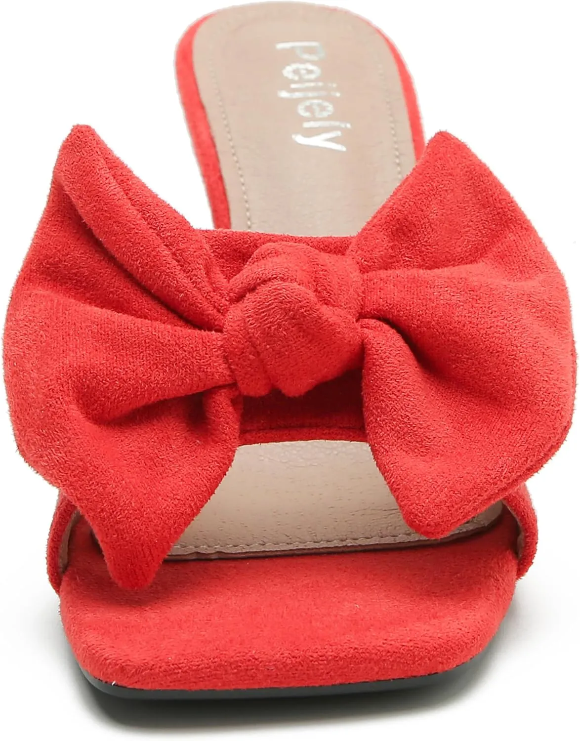 Women's Bow Sandal Mid High Kitten Heel Slip on Square Toe Mule Heels