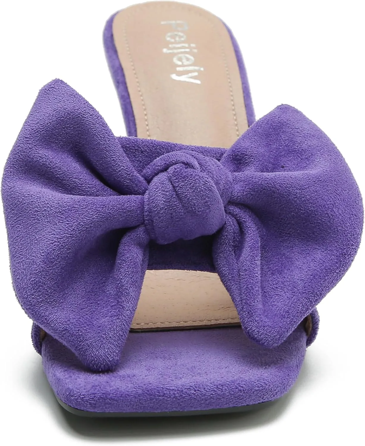 Women's Bow Sandal Mid High Kitten Heel Slip on Square Toe Mule Heels