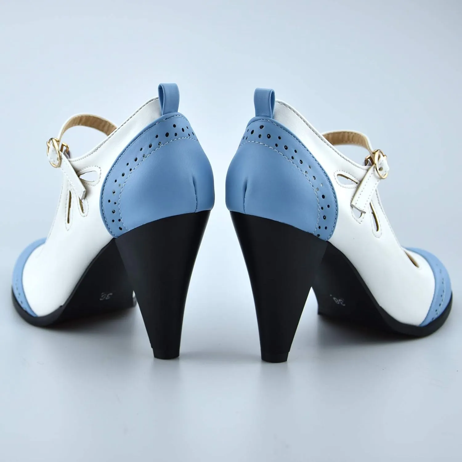 Womens Brown Retro Mary Jane Oxford High Heels Pumps Shoes for Women Teardrop Cutout Round Toe Pierced Strappy Oxfords Mary Janes High-Heel Pump Shoe