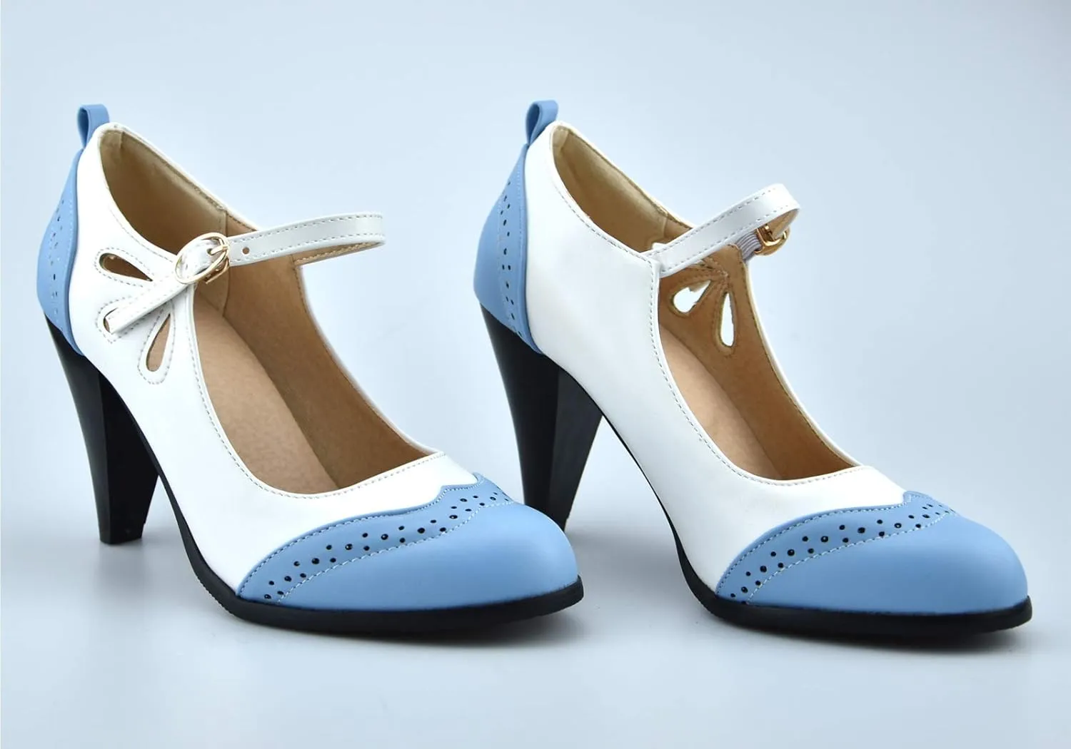 Womens Brown Retro Mary Jane Oxford High Heels Pumps Shoes for Women Teardrop Cutout Round Toe Pierced Strappy Oxfords Mary Janes High-Heel Pump Shoe