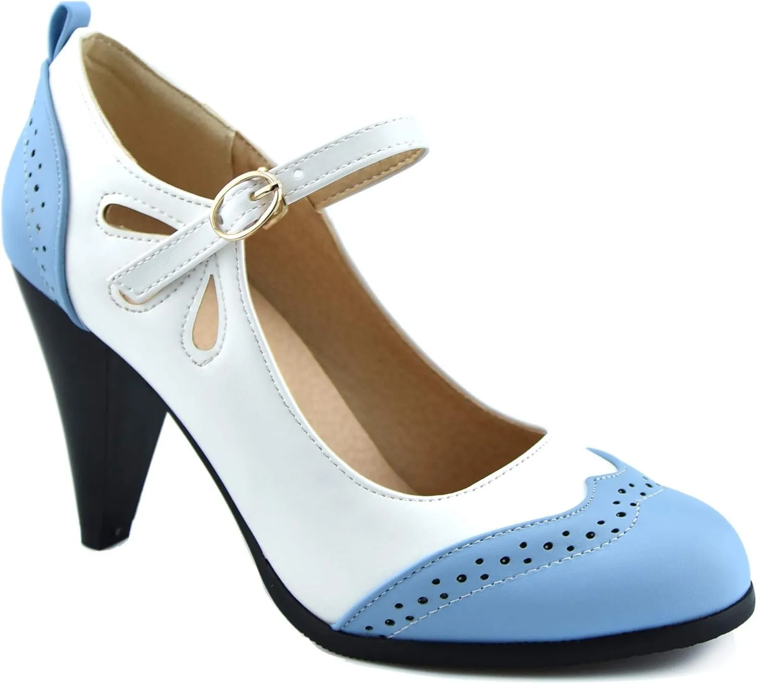 Womens Brown Retro Mary Jane Oxford High Heels Pumps Shoes for Women Teardrop Cutout Round Toe Pierced Strappy Oxfords Mary Janes High-Heel Pump Shoe