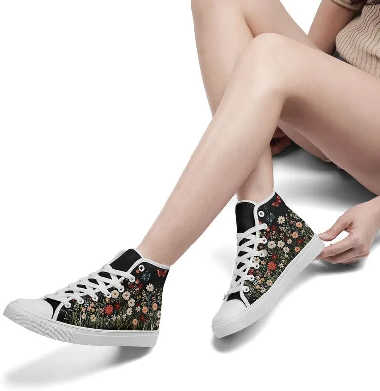 Womens Canvas Shoes High Top Sneakers Lace up Casual Trainers Plimsoles Flat Shoes