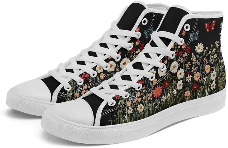 Womens Canvas Shoes High Top Sneakers Lace up Casual Trainers Plimsoles Flat Shoes