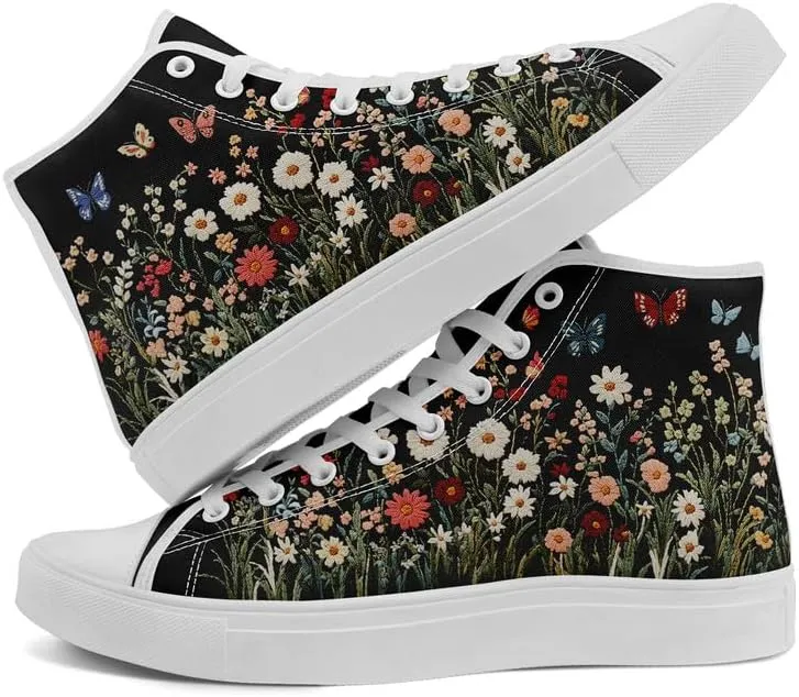 Womens Canvas Shoes High Top Sneakers Lace up Casual Trainers Plimsoles Flat Shoes