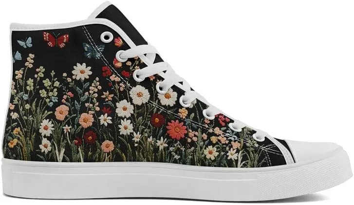 Womens Canvas Shoes High Top Sneakers Lace up Casual Trainers Plimsoles Flat Shoes