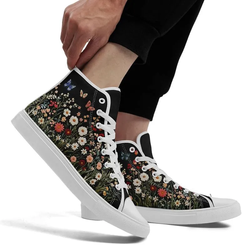 Womens Canvas Shoes High Top Sneakers Lace up Casual Trainers Plimsoles Flat Shoes