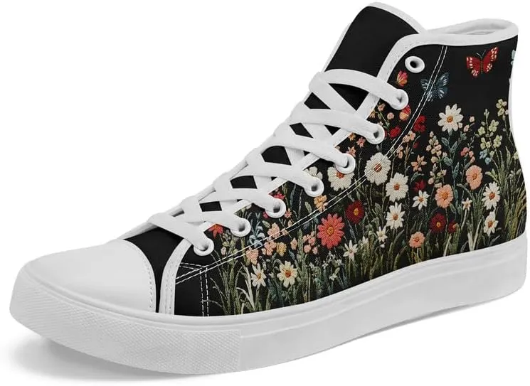 Womens Canvas Shoes High Top Sneakers Lace up Casual Trainers Plimsoles Flat Shoes