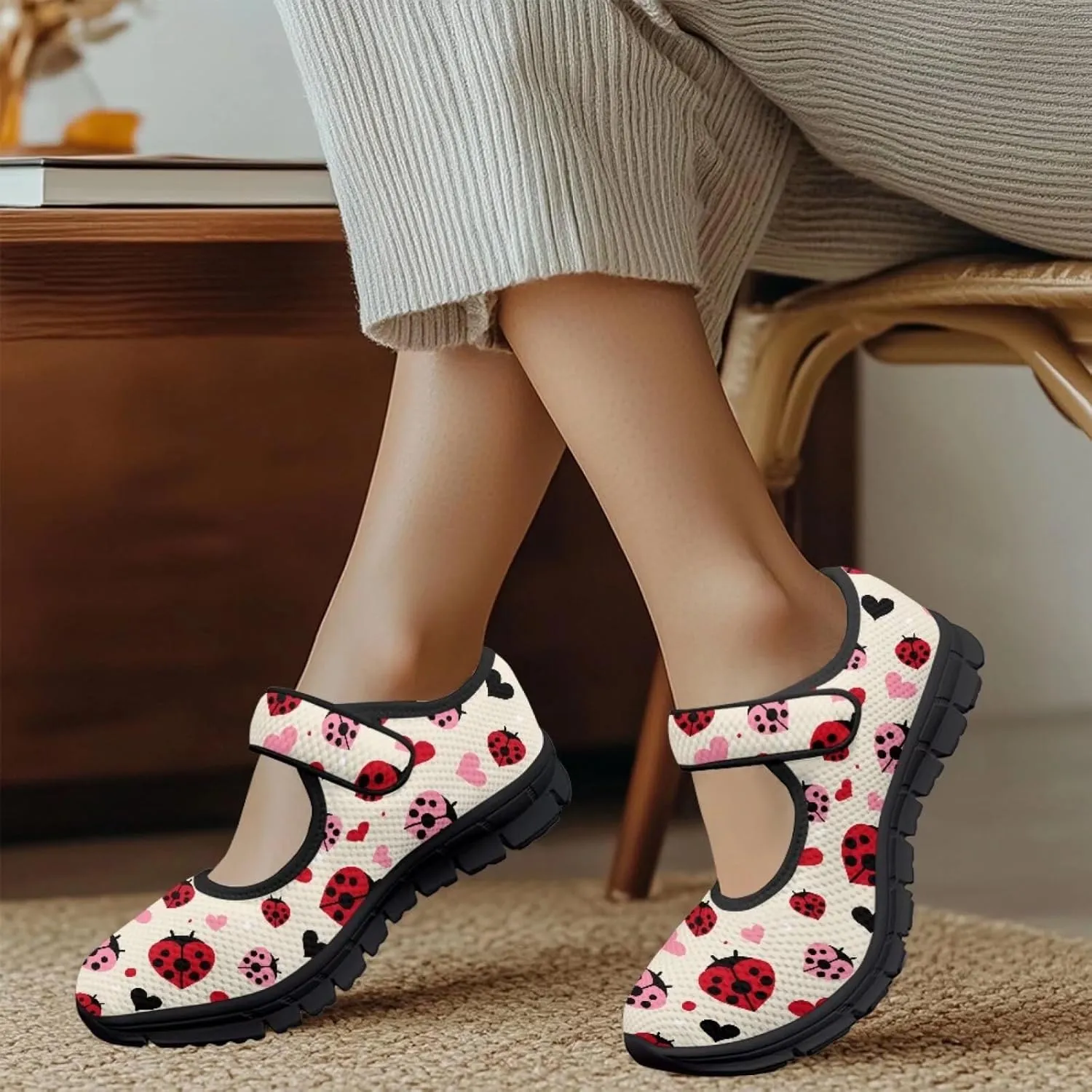 Women's Casual Walking Sneakers Lightweight Breathable Flat Mary Jane Shoes with One Strap