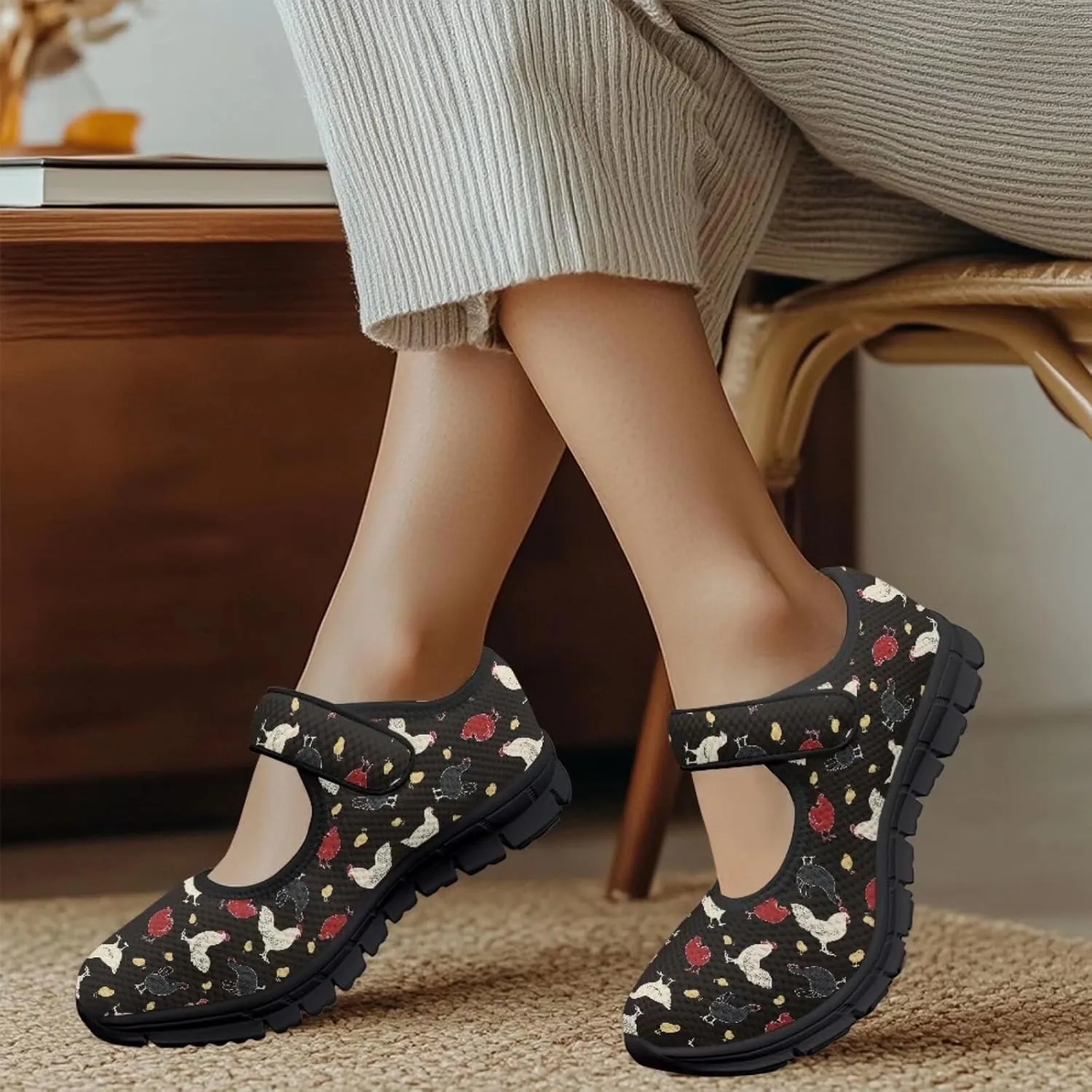 Women's Casual Walking Sneakers Lightweight Breathable Flat Mary Jane Shoes with One Strap