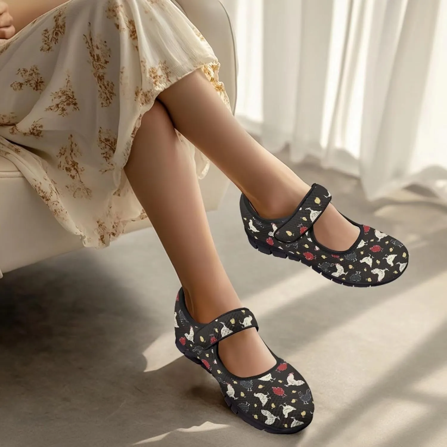 Women's Casual Walking Sneakers Lightweight Breathable Flat Mary Jane Shoes with One Strap