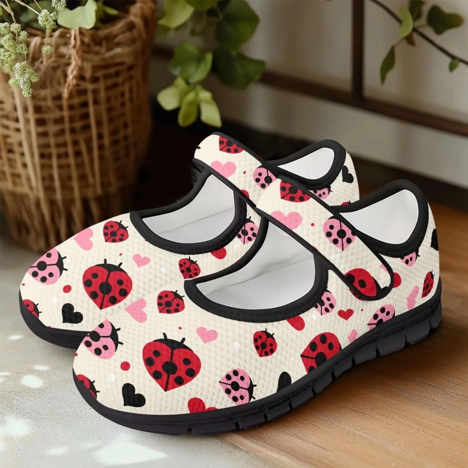 Women's Casual Walking Sneakers Lightweight Breathable Flat Mary Jane Shoes with One Strap