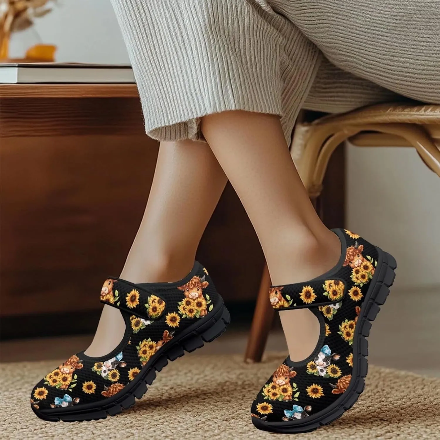 Women's Casual Walking Sneakers Lightweight Breathable Flat Mary Jane Shoes with One Strap
