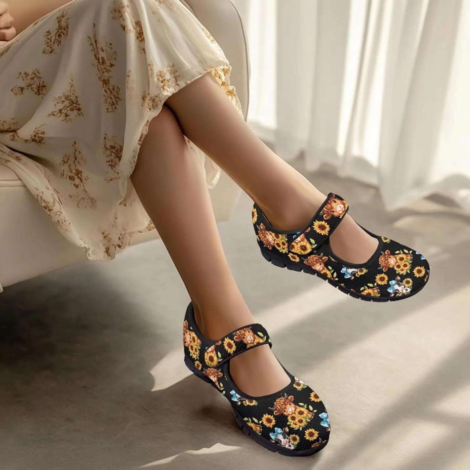 Women's Casual Walking Sneakers Lightweight Breathable Flat Mary Jane Shoes with One Strap