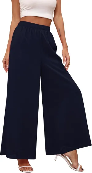 Women's Chiffon Dress Palazzo Pants Beach Wide Leg Elastic Waist Trouser Elegant Flowy High Waisted Ladies Lounge