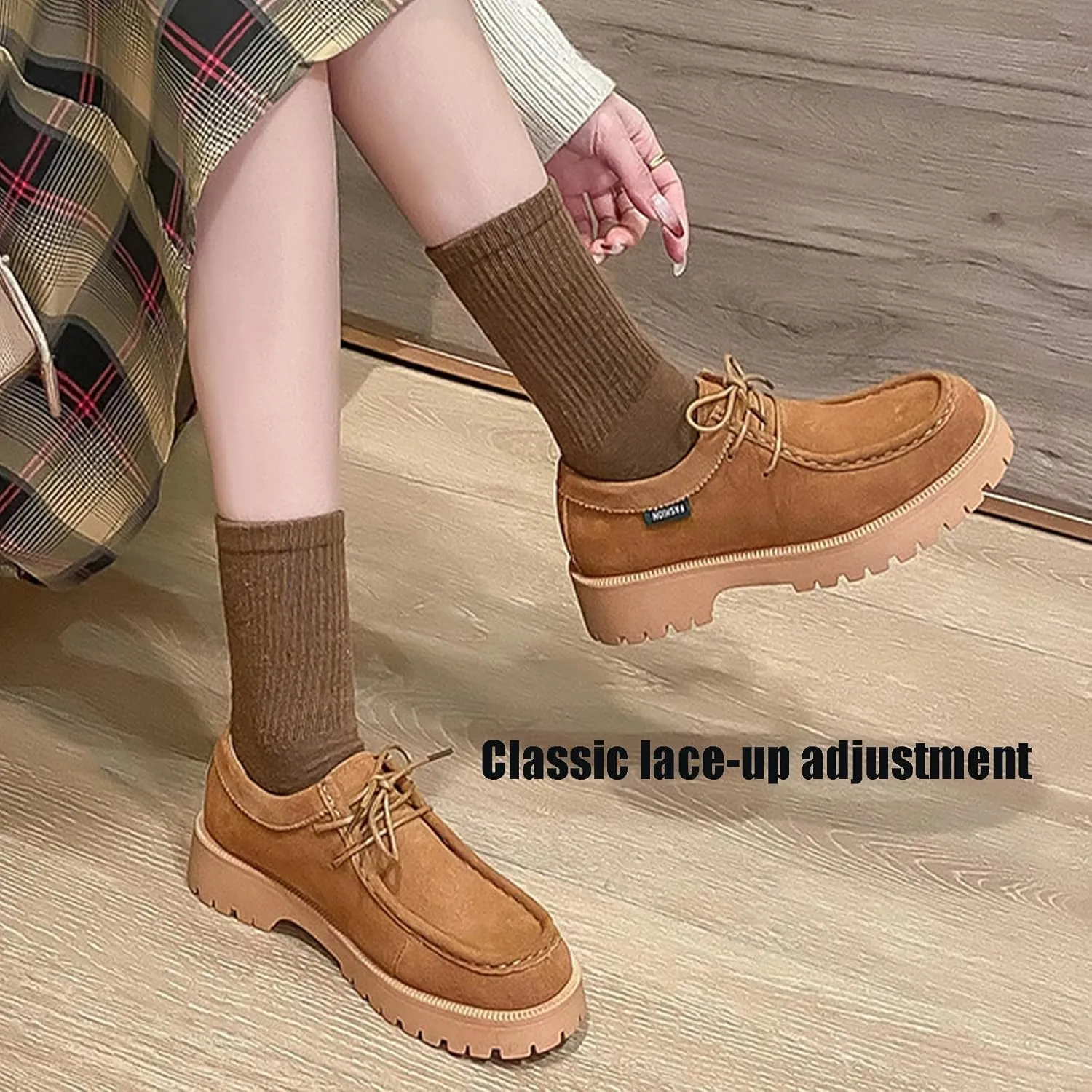 Women's Classic Suede Lace up Platform Oxfords Comfort Wide Round Toe Slip On Lug Sole Work Business Dress Derby Shoes Breathable Non-Slip Casual Walking Shoe