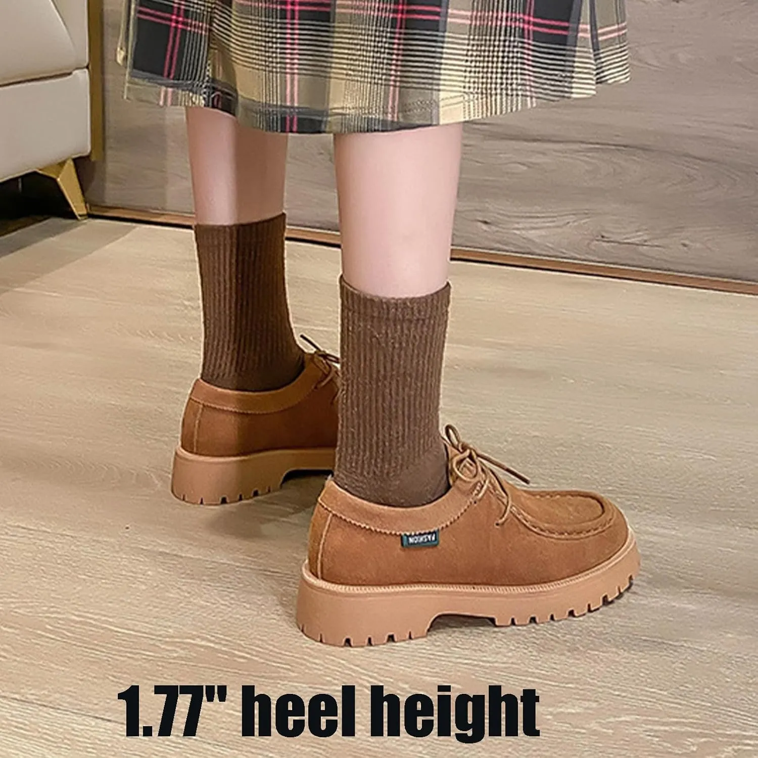 Women's Classic Suede Lace up Platform Oxfords Comfort Wide Round Toe Slip On Lug Sole Work Business Dress Derby Shoes Breathable Non-Slip Casual Walking Shoe