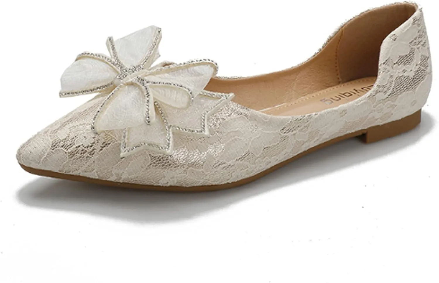 Women's Classy Pointed Toe Ballerina Ballets with Sparkly Rhinestone Bow-Knot Breathable Flat Shoes