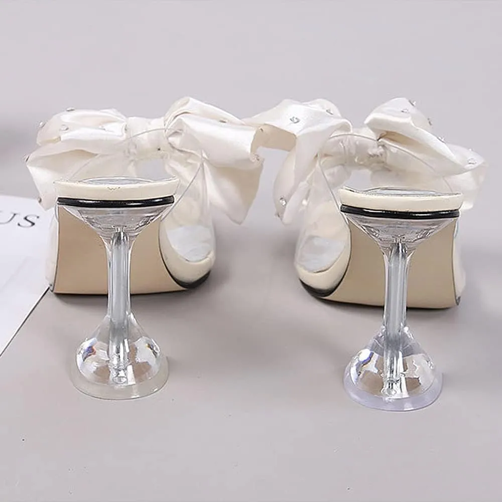 Women's Clear High Heel Mule Sandal Square Open toe Slide on Wedding Party Dress Shoes with Bow