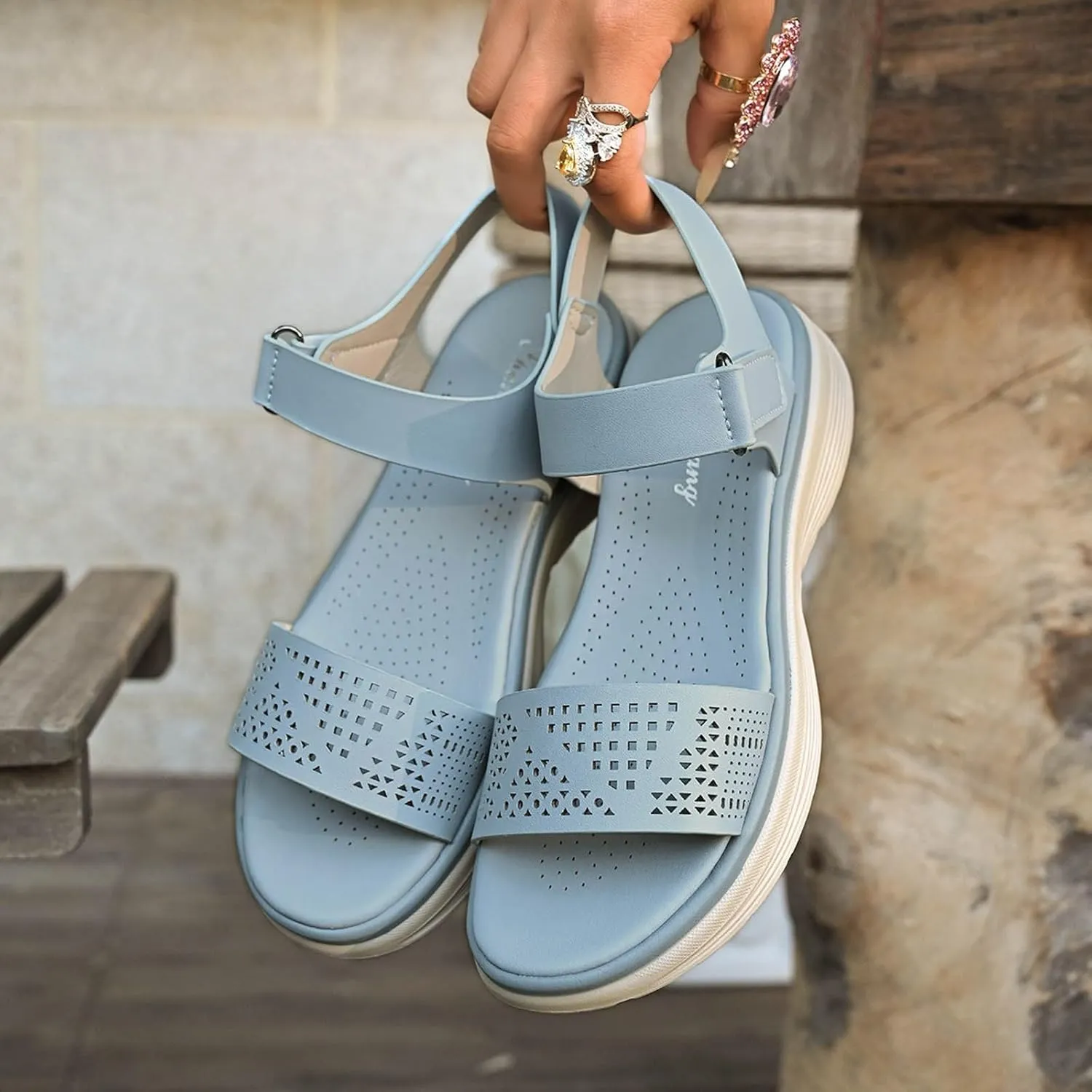 Women's Comfortable Walking Sandals Air Cushion Sport Slingback Elastic Band Platform Shoes Women Toe Ring Sandals