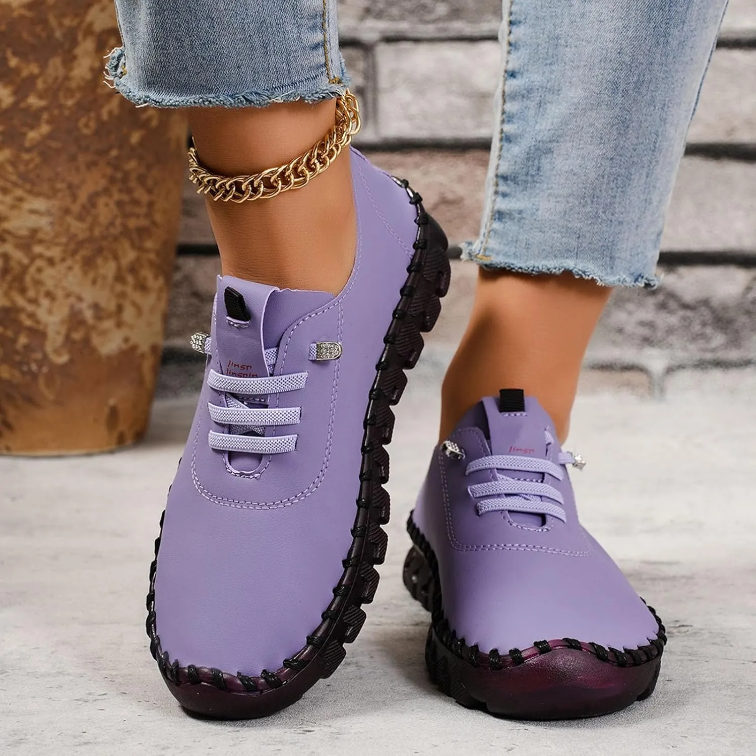 Womens Comfy Breathable Sneakers Flat Bottom Leather Slip-on Loafers Handmade Soft Shoes Sandals