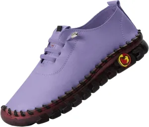 Womens Comfy Breathable Sneakers Flat Bottom Leather Slip-on Loafers Handmade Soft Shoes Sandals