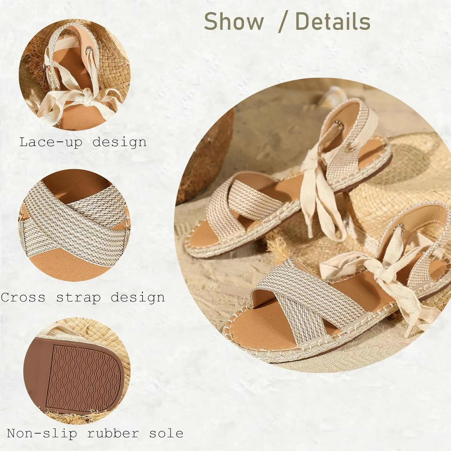 Women's Cross Woven Sandals Bohemian Lace-Up Design with Breathable Material, Non-Slip Beach Shoes for Summer Vacation and Walking