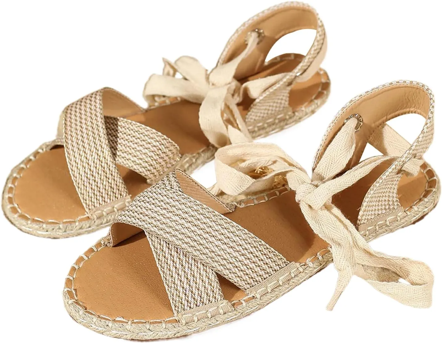Women's Cross Woven Sandals Bohemian Lace-Up Design with Breathable Material, Non-Slip Beach Shoes for Summer Vacation and Walking