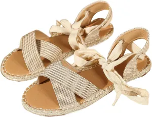 Women's Cross Woven Sandals Bohemian Lace-Up Design with Breathable Material, Non-Slip Beach Shoes for Summer Vacation and Walking