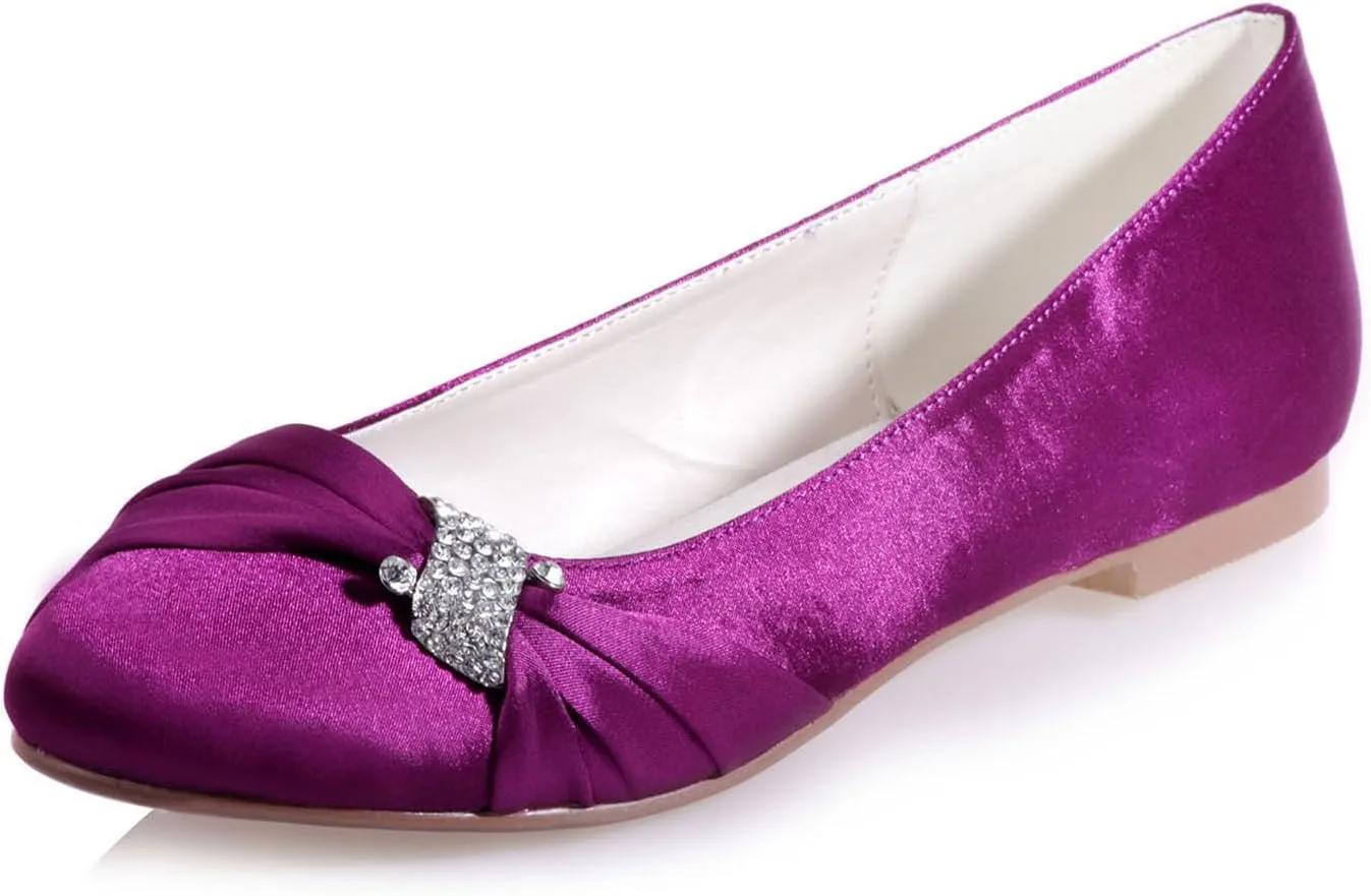 Women's Crystal Wedding Flats for Bride Comfortable Satin Wedding Shoes Low Heels Bridal Flats Evening Prom Party Dress Shoes Pumps