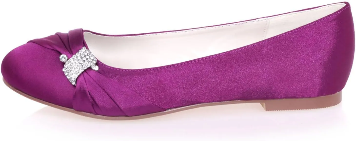 Women's Crystal Wedding Flats for Bride Comfortable Satin Wedding Shoes Low Heels Bridal Flats Evening Prom Party Dress Shoes Pumps