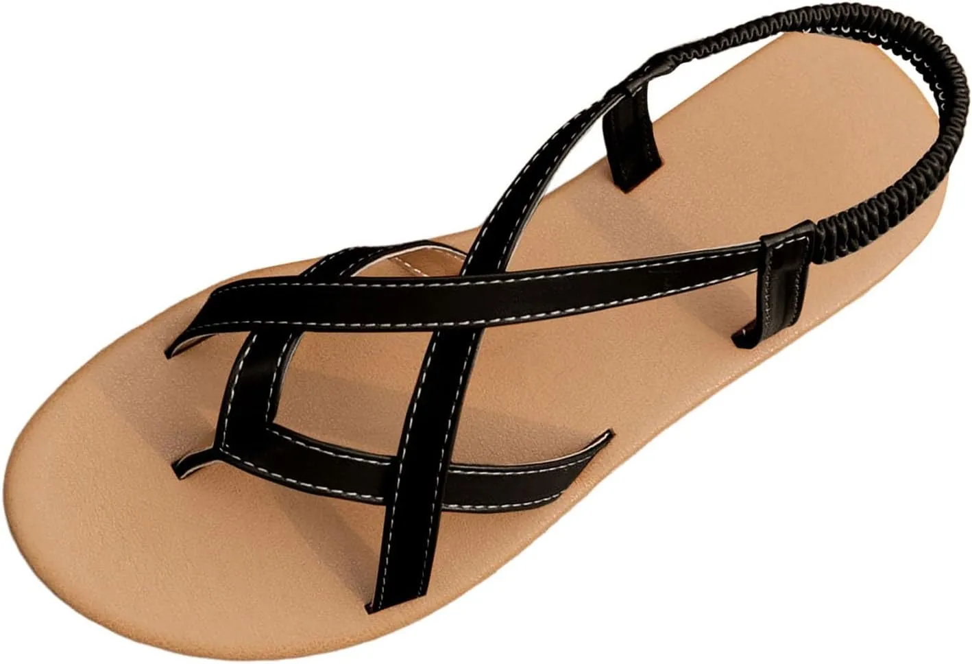 Women's Elastic Flat Sandals Ankle Strap Comfortable Dressy Summer Cute Strappy Open Toe Walking Beach Sandals For Woman 2025 Casual Bohe Womens Comfort CrissCross Slide Wedding Shoes for Daily Wear