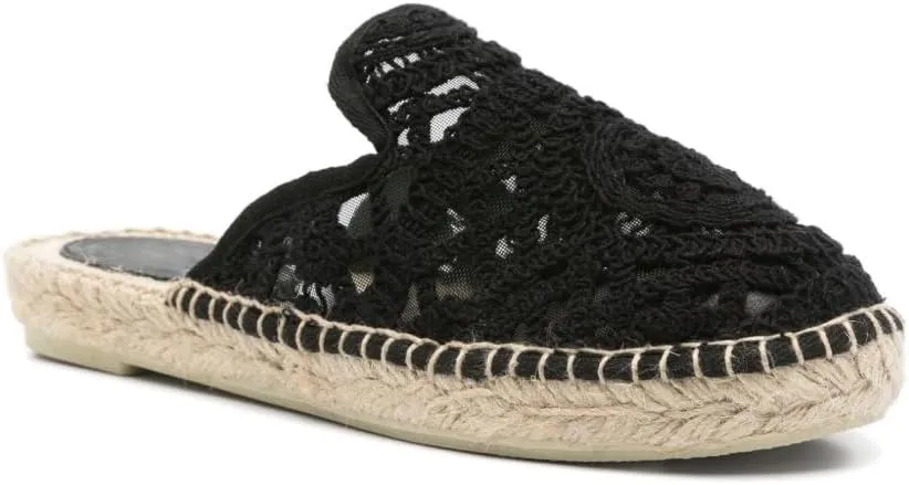 Women's Embroidered Mules Boho Flat Sandals Mesh Breathable Fisherman Slides Comfortable Weave Slip-On Loafers Round-Toe Summer Sandals