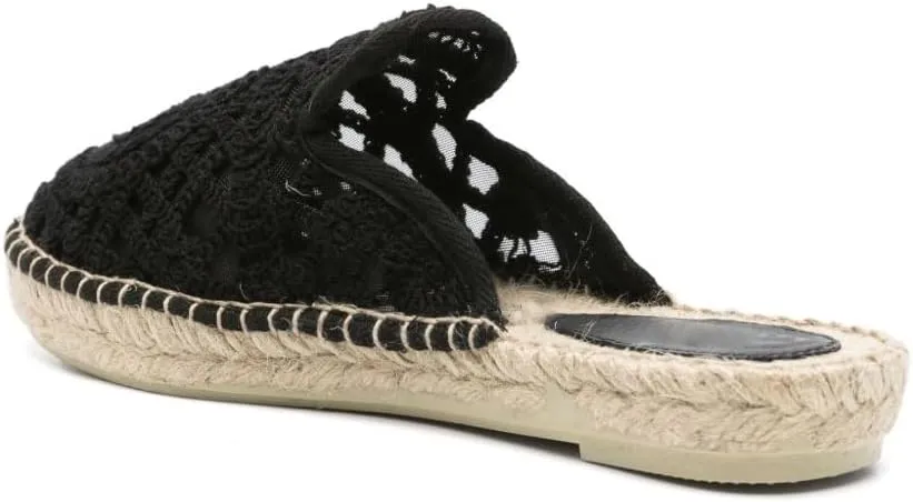 Women's Embroidered Mules Boho Flat Sandals Mesh Breathable Fisherman Slides Comfortable Weave Slip-On Loafers Round-Toe Summer Sandals