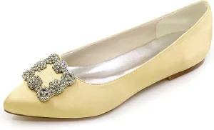 Women's Flat Comfortable Pointy Toe Satin Slip On Rhinestones Faux Work Shoes,Cute Slip On Ballet Flat