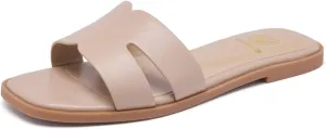 Women's Flat Sandals Dressy Comfortable Slide Sandals Fashion Square Open Toe Slip On Beach Sandals for Summer