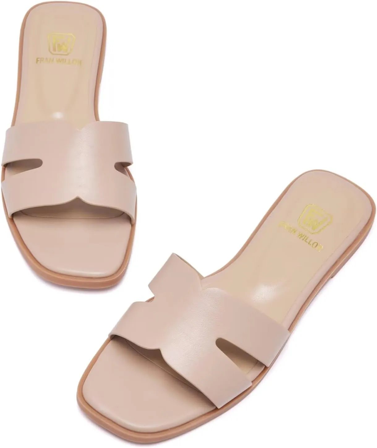 Women's Flat Sandals Dressy Comfortable Slide Sandals Fashion Square Open Toe Slip On Beach Sandals for Summer