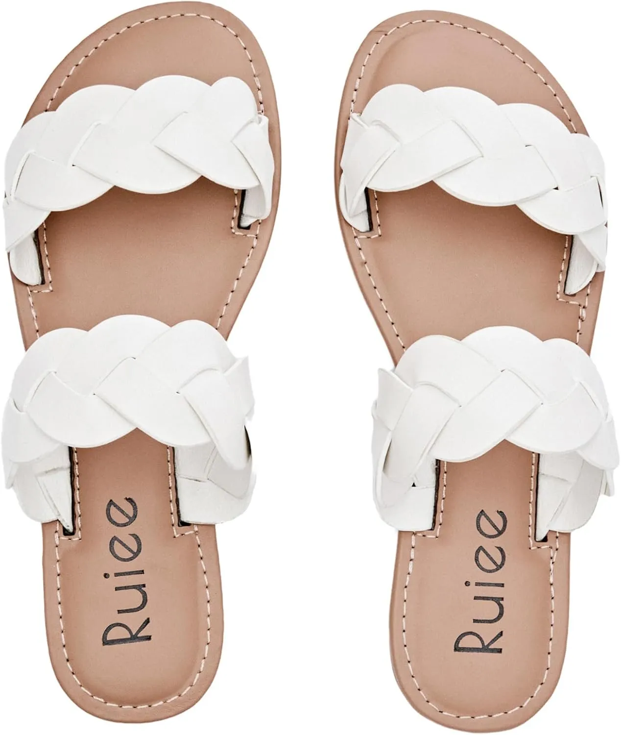 Women's Flat Slides Sandals, Summer Slippers Comfortable Braided Strap Round Open Toe Casual Beach Shoes for Women.