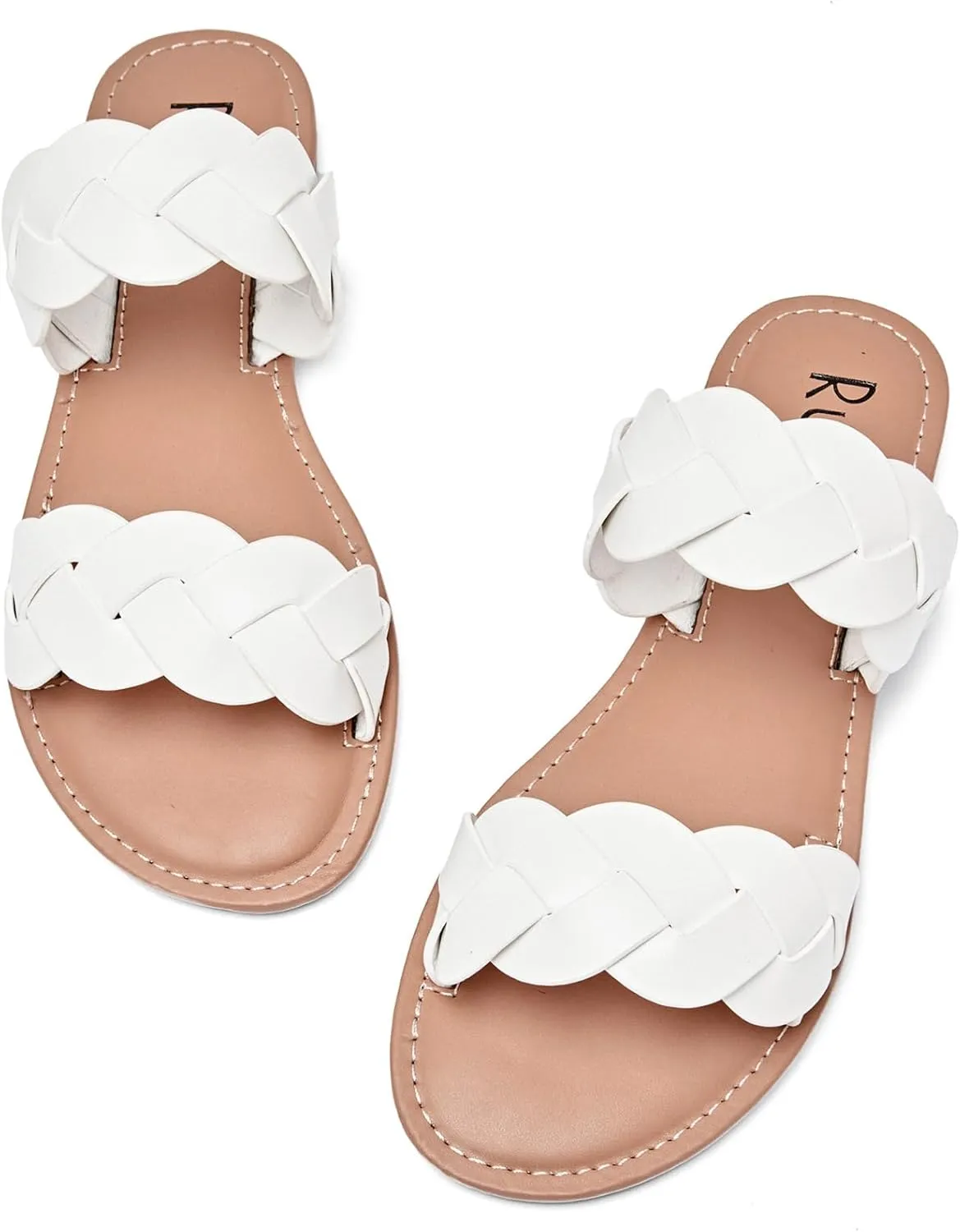 Women's Flat Slides Sandals, Summer Slippers Comfortable Braided Strap Round Open Toe Casual Beach Shoes for Women.