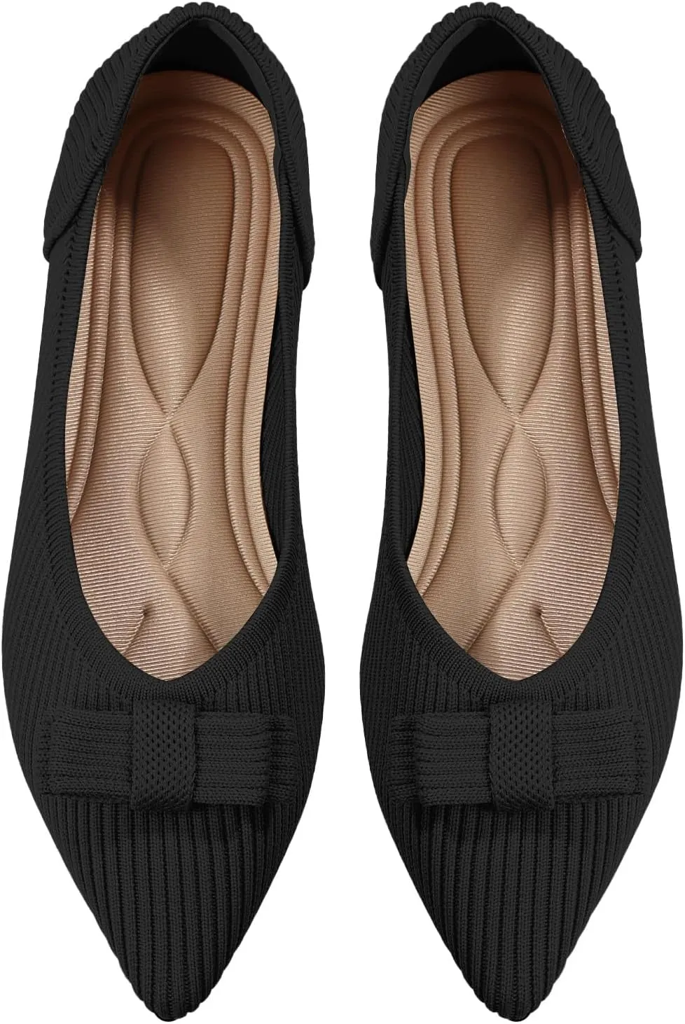 Women's Flats Pointed Toe Ballet Shoes with Bow Comfortable Knit Dressy Flat