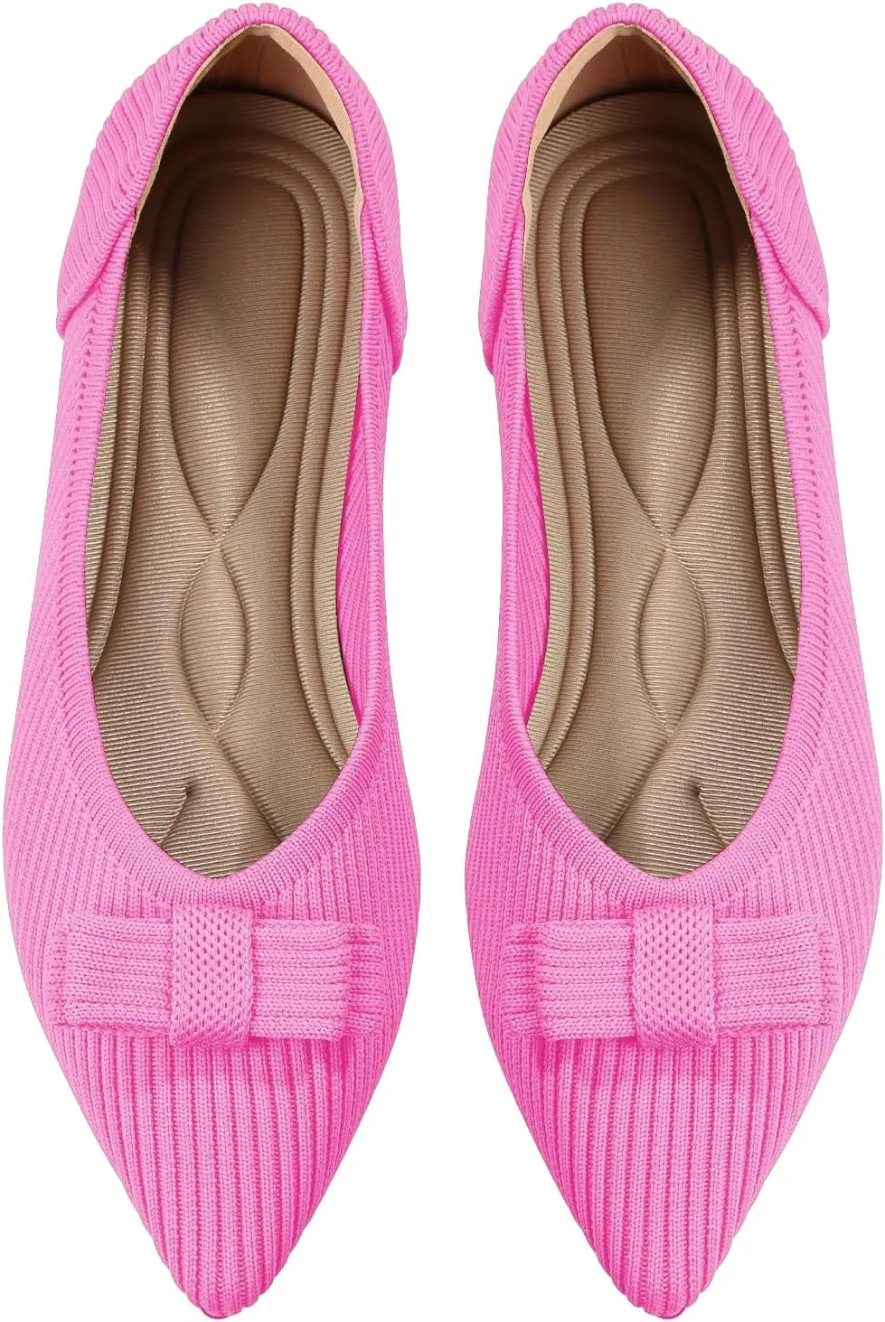 Women's Flats Pointed Toe Ballet Shoes with Bow Comfortable Knit Dressy Flat