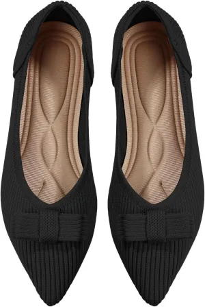 Women's Flats Pointed Toe Ballet Shoes with Bow Comfortable Knit Dressy Flat