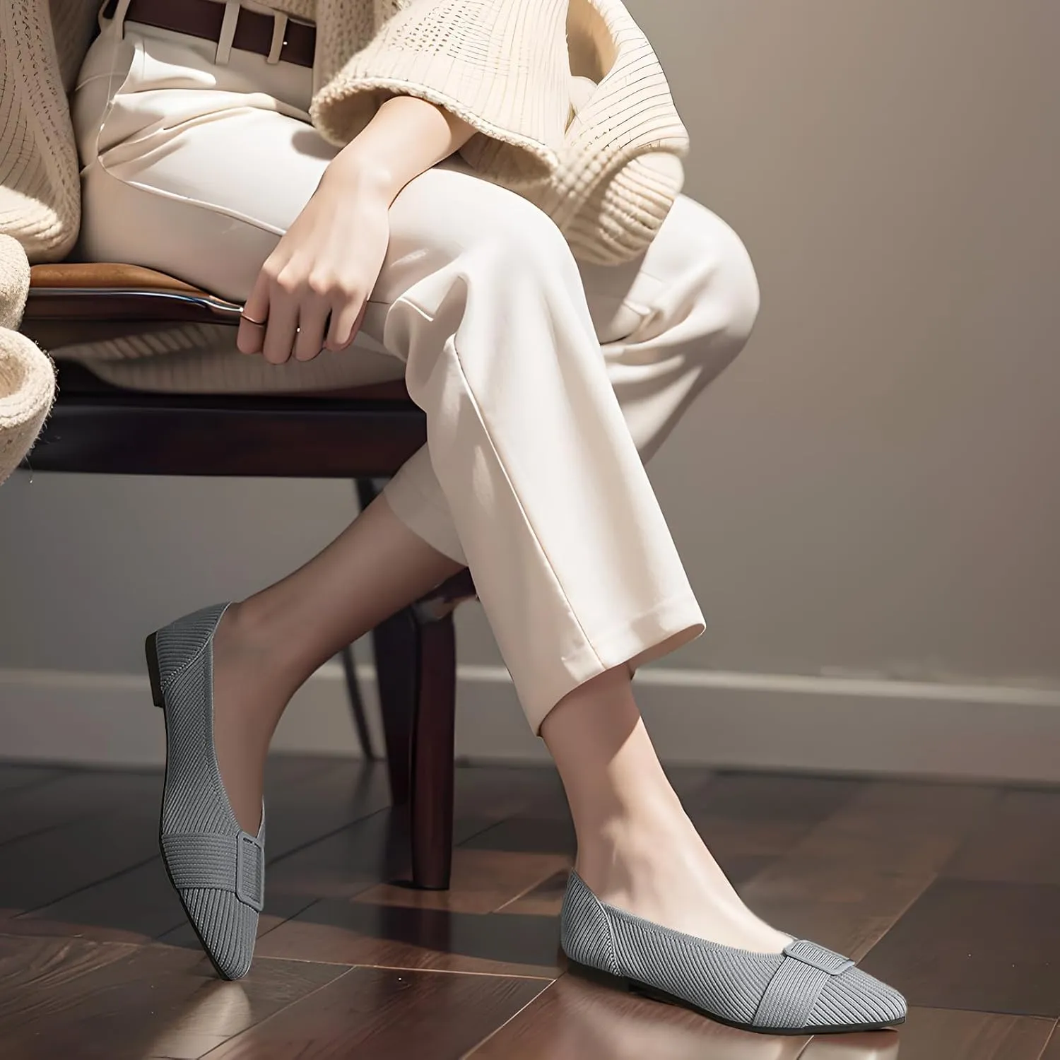 Women's Flats Pointed Toe Knit Ballet Comfortable Casual Dressy Office Shoes Work Flat
